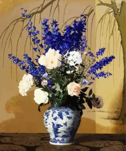 Delphiniums And Roses In Vase paint by numbers