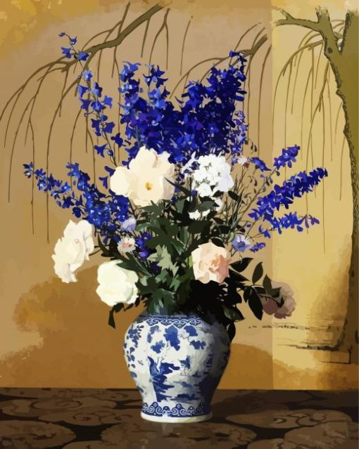 Delphiniums And Roses In Vase paint by numbers