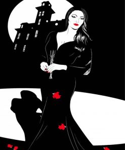 Illustration Morticia Addams paint by numbers