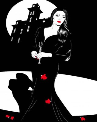 Illustration Morticia Addams paint by numbers