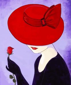 Lady In Red Hat Holding Rose paint by numbers