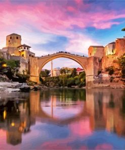 Mostar Old Bridge At Sunset paint by numbers