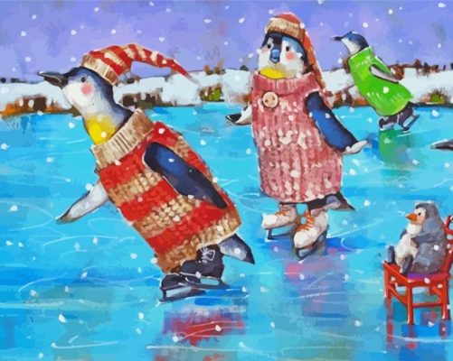Penguins Ice Skating paint by numbers