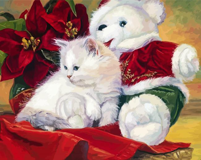 Ragdoll Cat And Teddy Bear paint by numbers