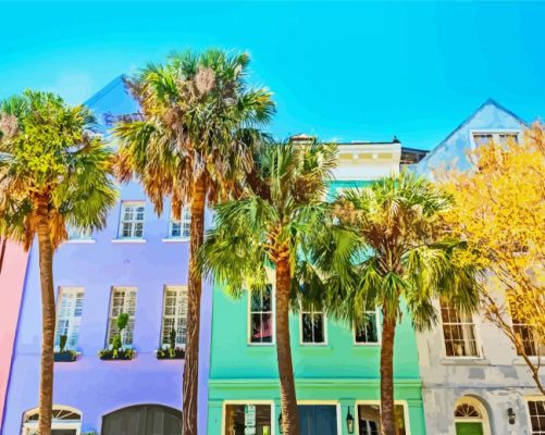 Rainbow Row Buildings paint by numbers