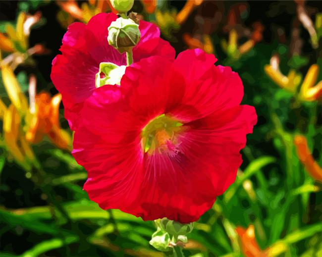 Red Blooming Hollyhocks paint by numbers
