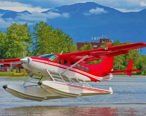 Aesthetic Red Seaplane paint by numbers