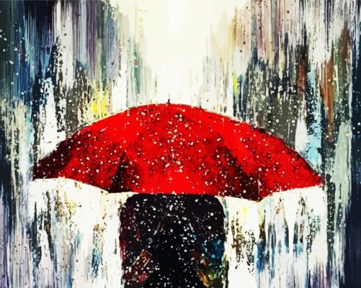 Red Umbrella Under Rain paint by numbers