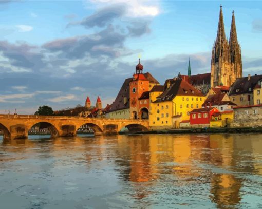 Aesthetics Buildings In Regensburg paint by numbers