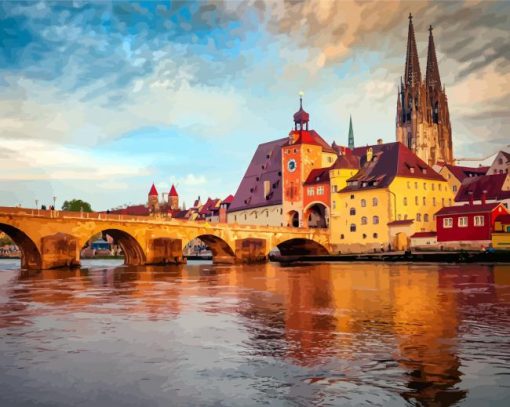 Regensburg Buildings Reflection paint by numbers