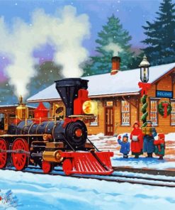 Snow Christmas Train Station paint by numbers