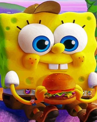 Spongebob Eating Burger paint by numbers