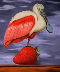 Spoonbill On Strawberry piant by numbers