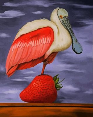 Spoonbill On Strawberry piant by numbers