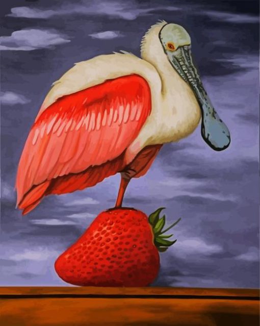 Spoonbill On Strawberry piant by numbers