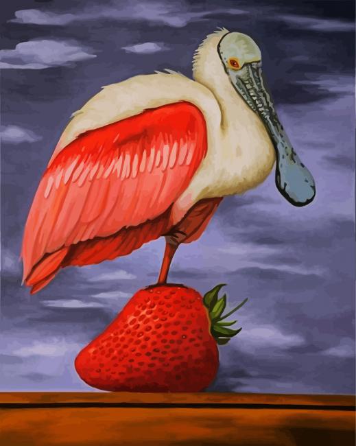 Spoonbill On Strawberry piant by numbers