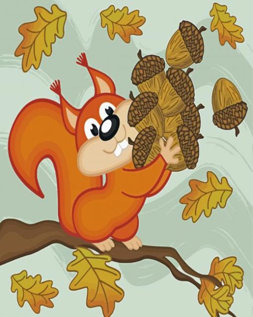 Squirrel Gathers Acorns paint by numbers