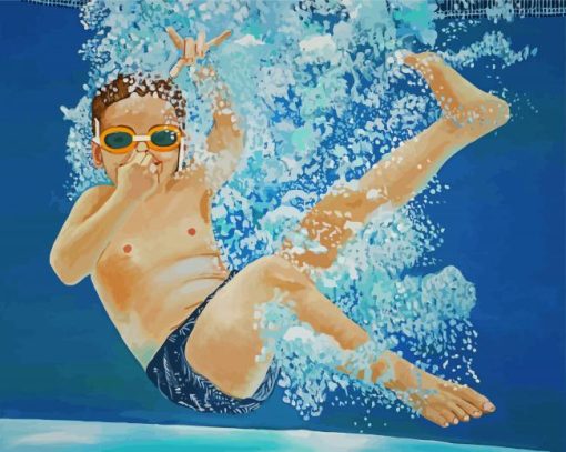 Swimming Boy Under Water paint by numbers