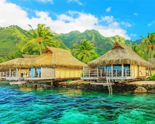 Aesthetic Tahiti Island Huts paint by numbers