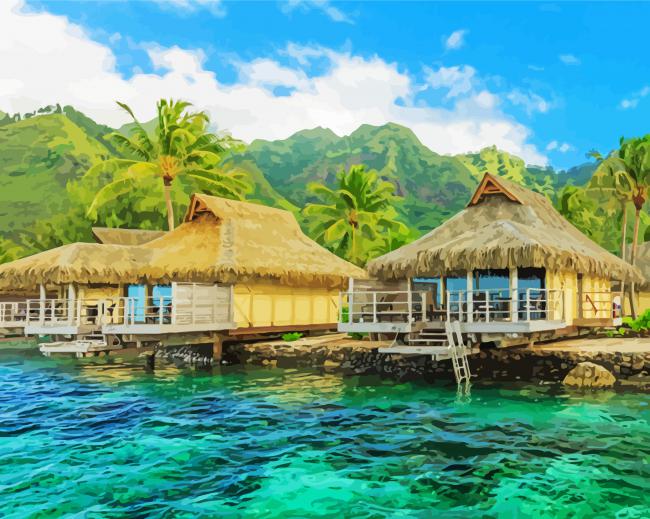 Aesthetic Tahiti Island Huts paint by numbers