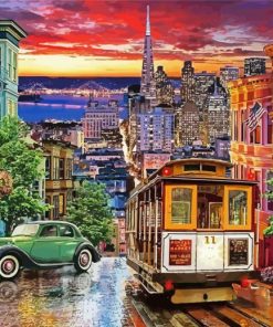 US City Tram At Sunset paint by numbers