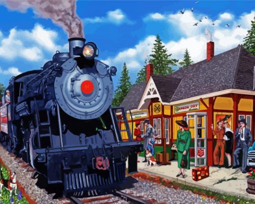 Vintage Train Station paint by numbers