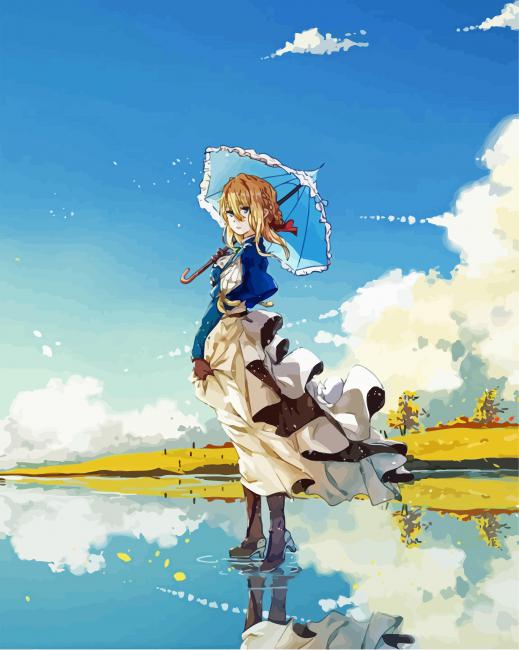 Violet Holding Umbrella paint by numbers