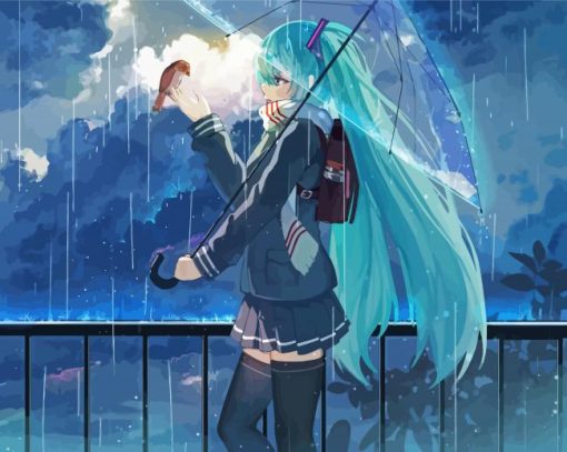 Hatsune Miku Under Umbrella paint by numbers