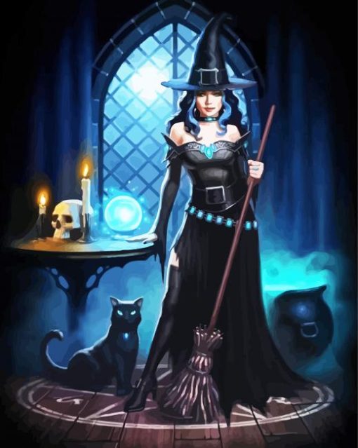 Witch With Cat paint by numbers