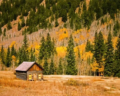 Wooden Cabin In Fall paint by numbers