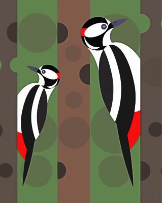 Woodpeckers Bird Illustration paint by numbers