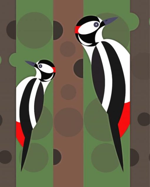 Woodpeckers Bird Illustration paint by numbers