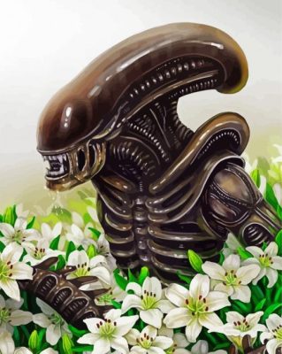 Xenomorph And White Flowers paint by numbers