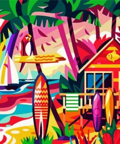 Beach Hut And Surfboard paint by numbers