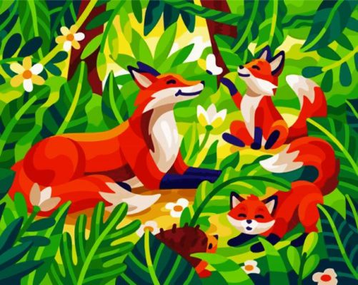 Happy Foxes Family paint by numbers