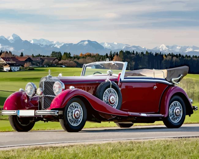 Red Classic Mercedes Benz paint by numbers