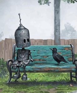 Robot Sitting With Bird paint byb numbers