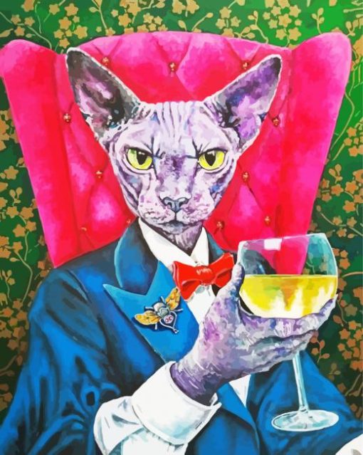 Classy Sphynx Cat Drinking paint by numbers