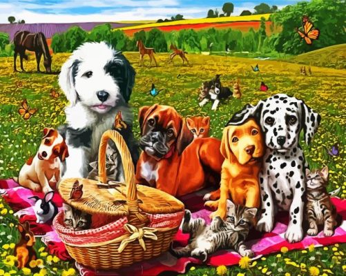 Adorable Animals Picnic paint by numbers