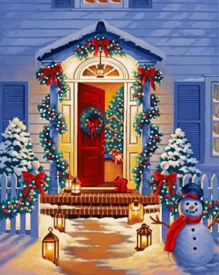 Christmas Door At Night paint by numbers