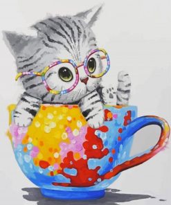 Cat With Glasses In A Teacup paint by numbers