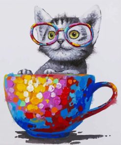 Cat Wearing Glasses In A Teacup paint by numbers