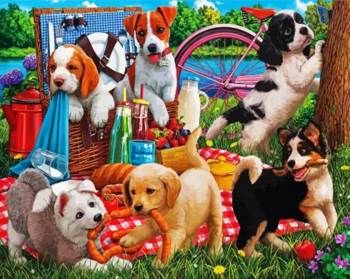 Dogs Animals Picnic paint by numbers