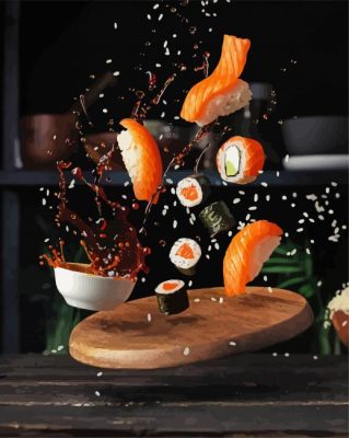 Flying Sushi Food paint by numbers