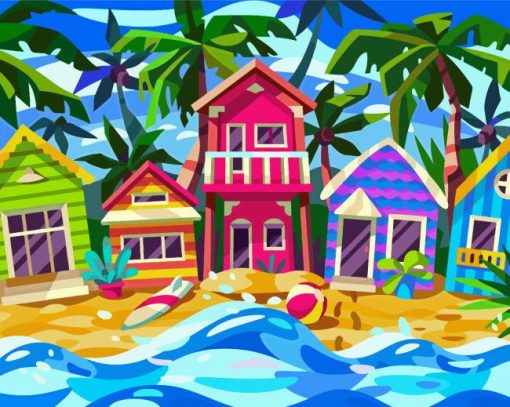 Colorful Hawaiian Houses paint by numbers