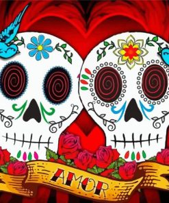 Mexican Love Skull paint by numbers