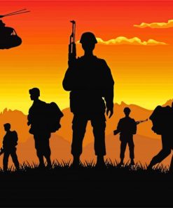 Soldiers And Helicopter Silhouettes paint by numbers