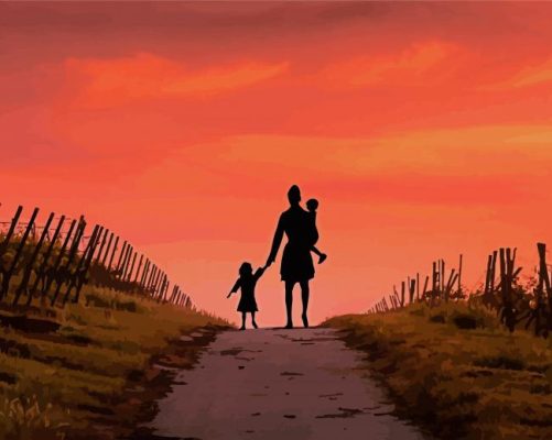 Mother And Children Silhouettes paint by numbers