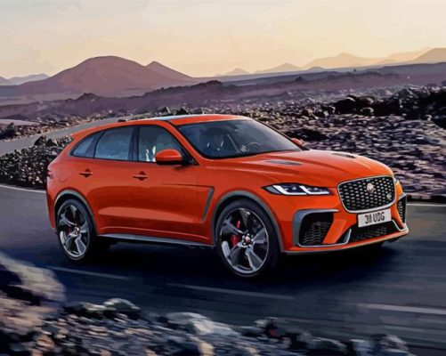 Luxury Orange Jaguar Car paint by numbers