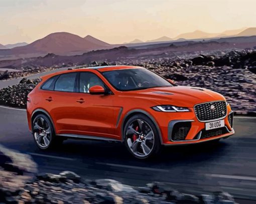 Luxury Orange Jaguar Car paint by numbers